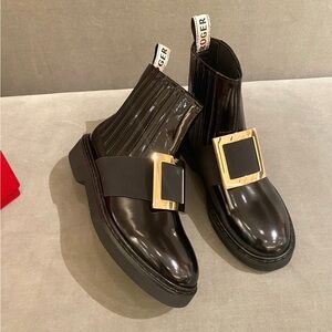 Roger Vivier Black Ankle Boots with Gold Accent